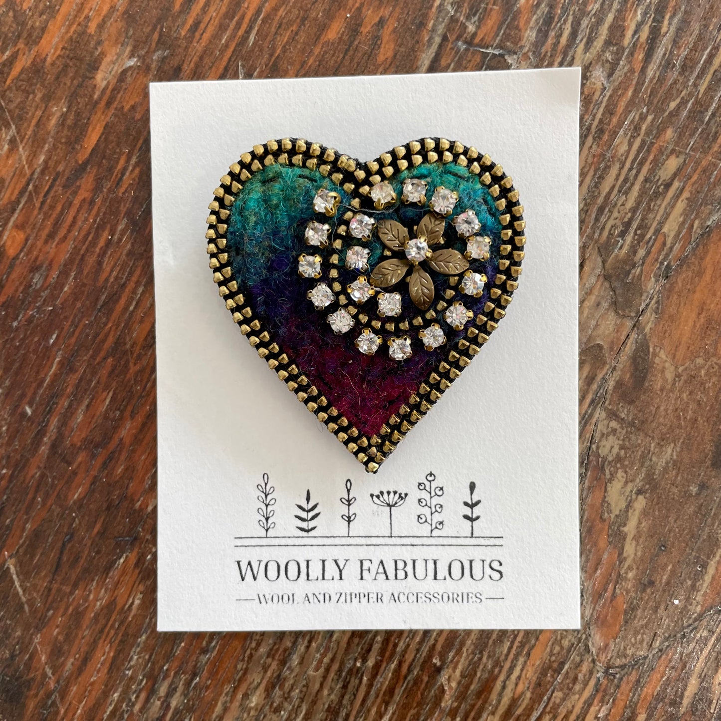 Sparkly Wool & Zipper Heart Brooch by Odile Gova