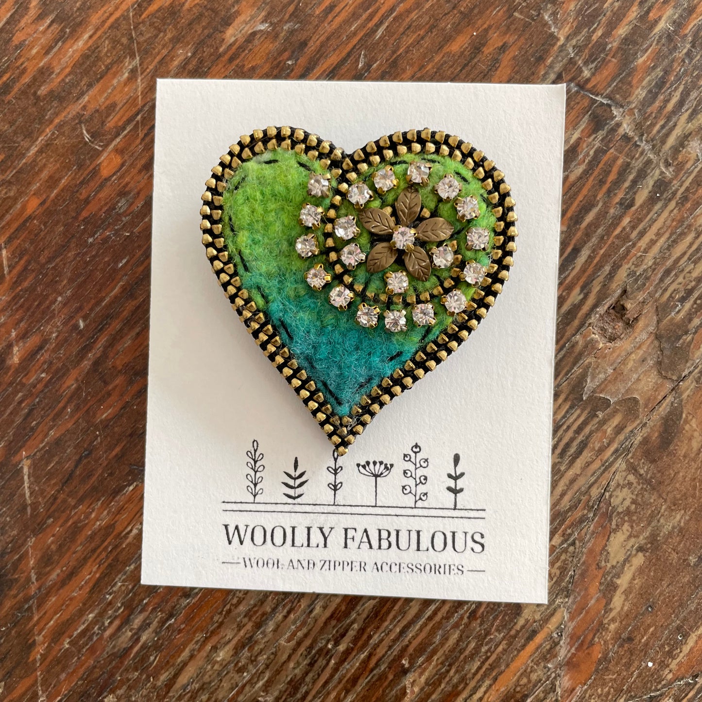 Sparkly Wool & Zipper Heart Brooch by Odile Gova