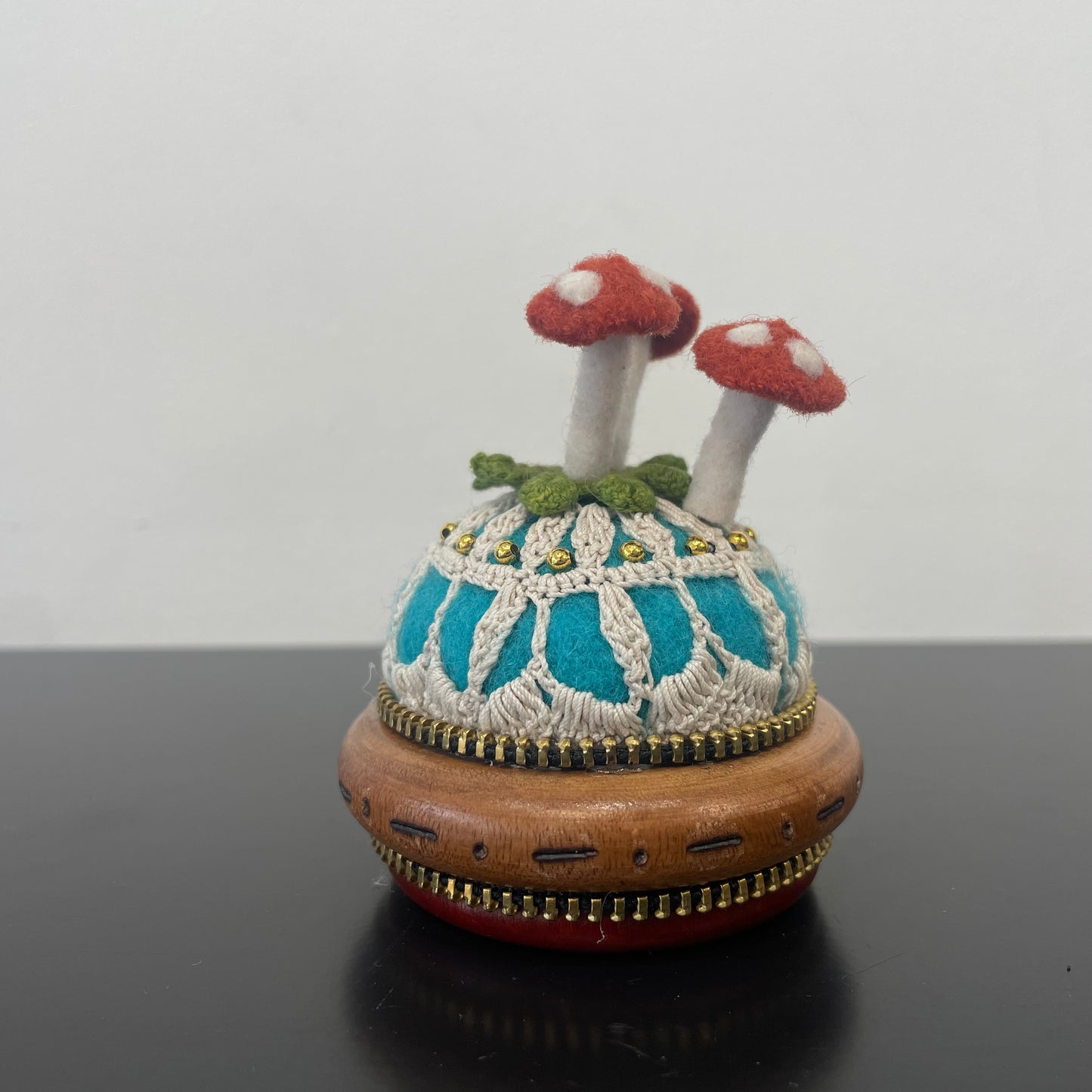 Toadstool Pincushions with Mushroom Pins by Odile Gova