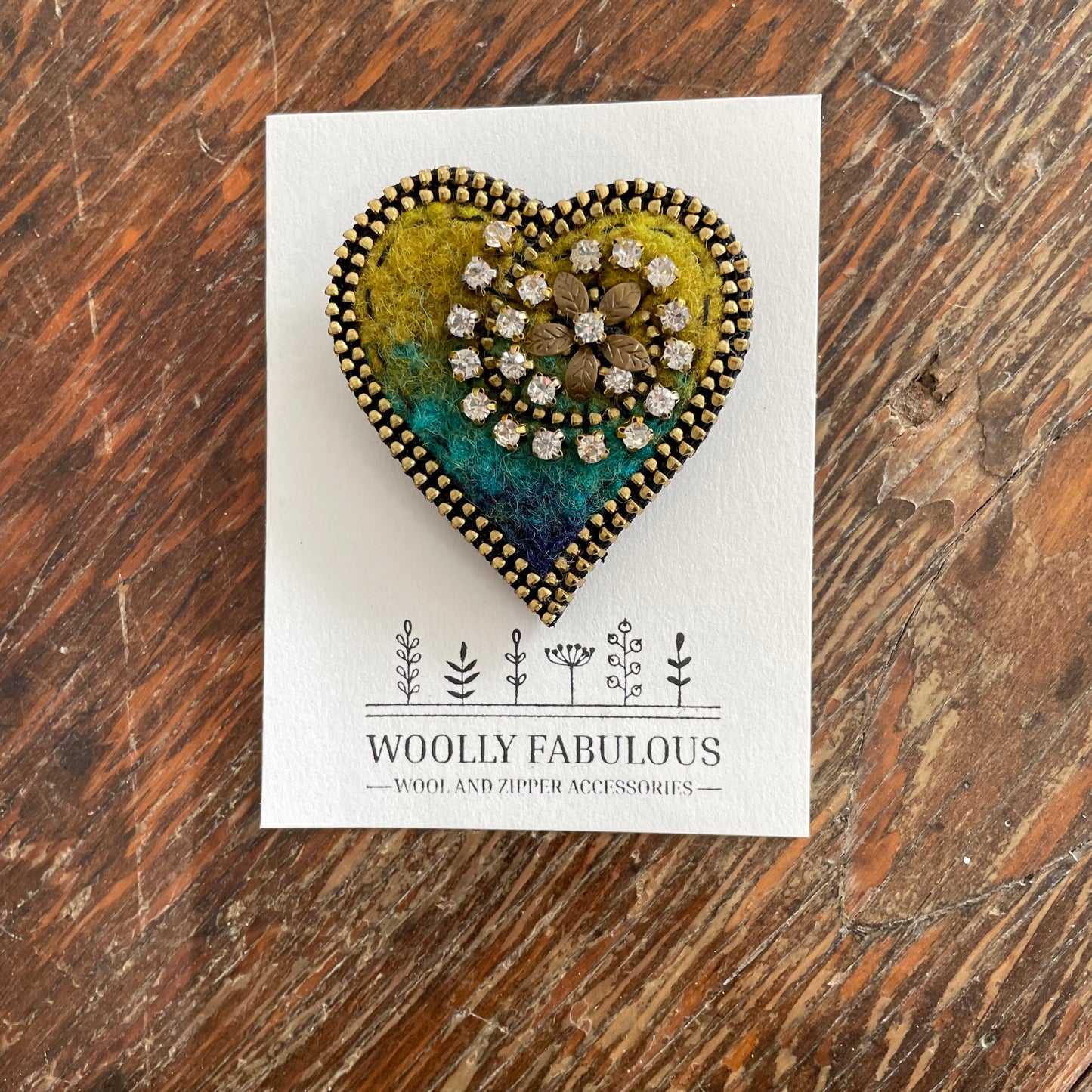 Sparkly Wool & Zipper Heart Brooch by Odile Gova