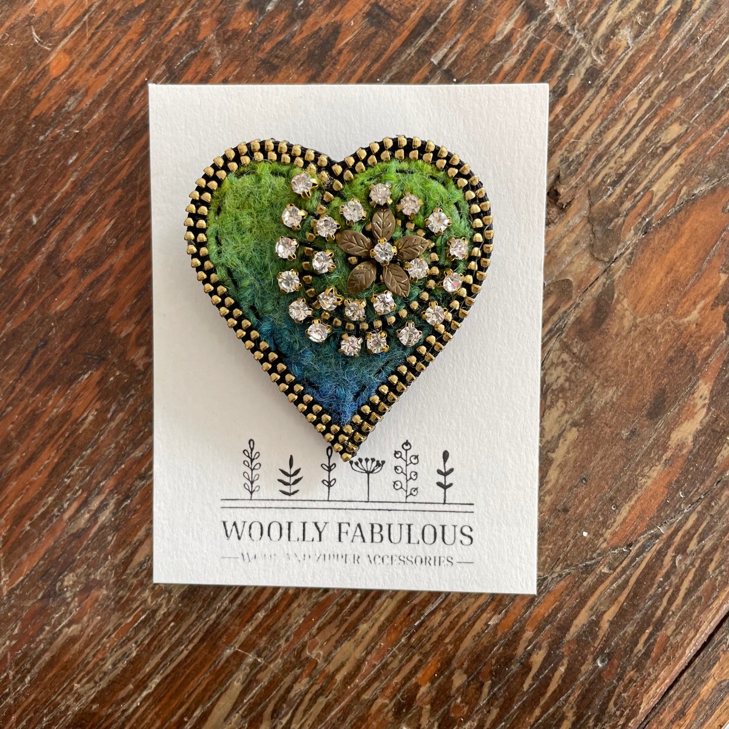 Sparkly Wool & Zipper Heart Brooch by Odile Gova