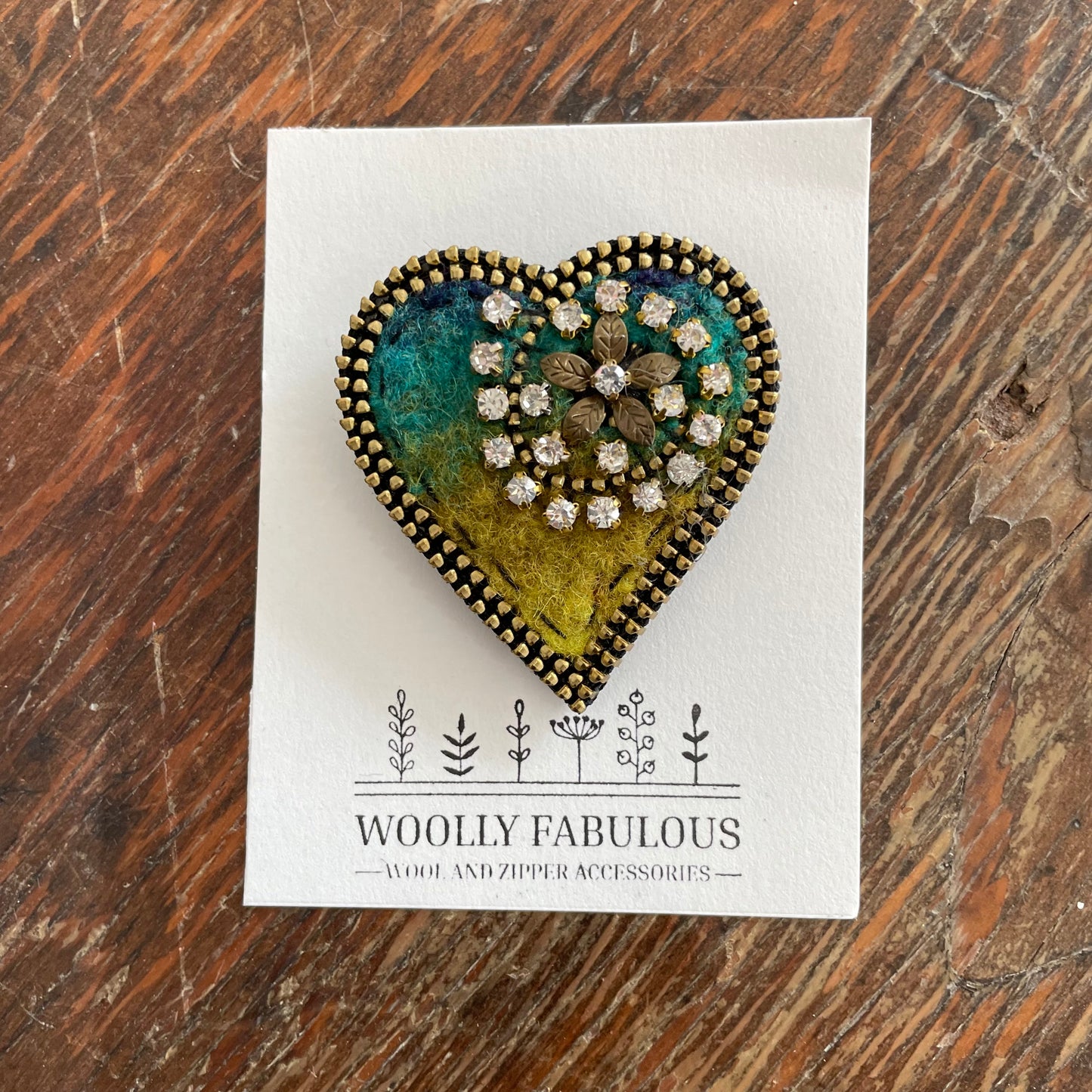 Sparkly Wool & Zipper Heart Brooch by Odile Gova