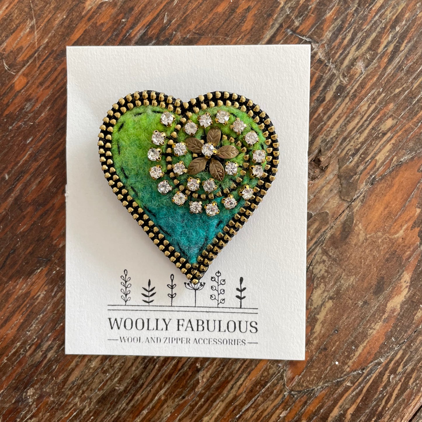 Sparkly Wool & Zipper Heart Brooch by Odile Gova
