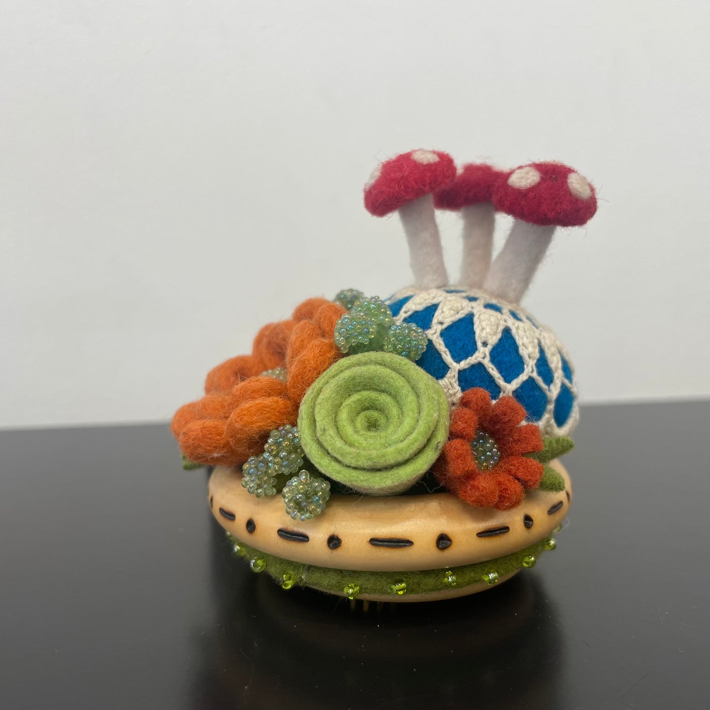 Toadstool Pincushions with Mushroom Pins by Odile Gova