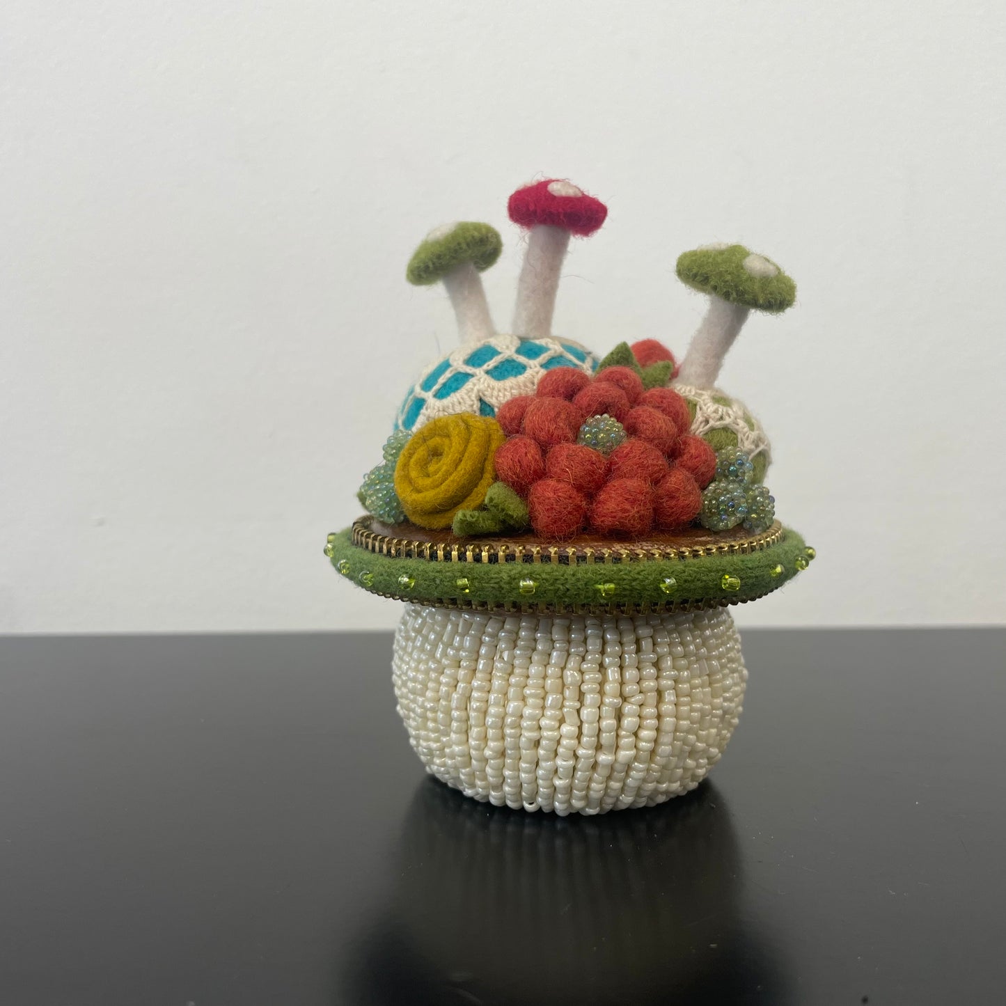 Toadstool Pincushions with Mushroom Pins by Odile Gova
