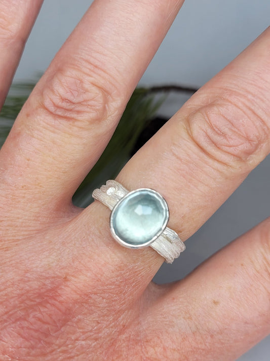 Moss Aquamarine on a multiple Twig Ring in Sterling Silver by Monique Van Wel SOLD
