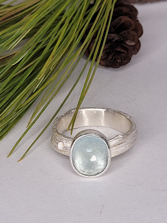 Moss Aquamarine on a multiple Twig Ring in Sterling Silver by Monique Van Wel SOLD
