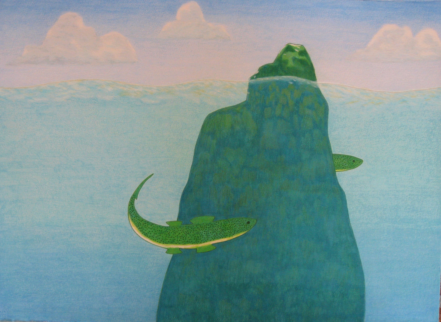 One Rock, Two Fish, Three Clouds Print by Kevin J Harper
