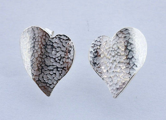 Hand Hammered Sterling Silver Heart Earrings by Monica Gennaro