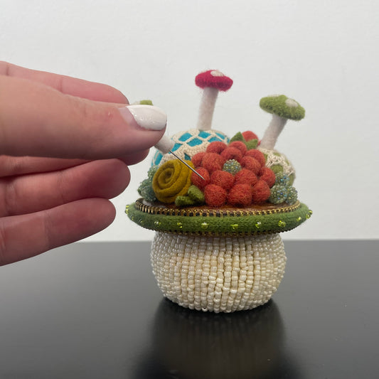 Toadstool Pincushions with Mushroom Pins by Odile Gova