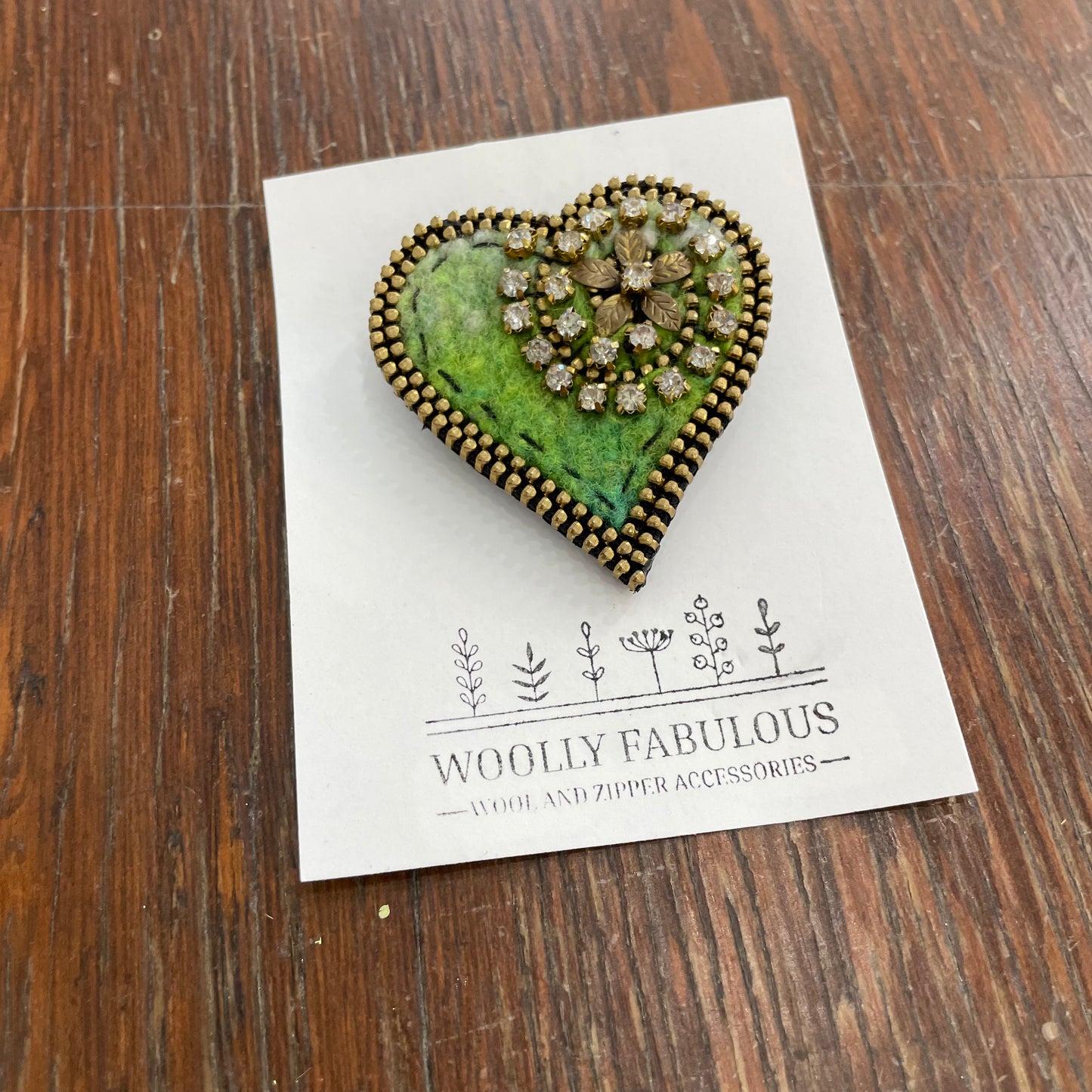 Sparkly Wool & Zipper Heart Brooch by Odile Gova