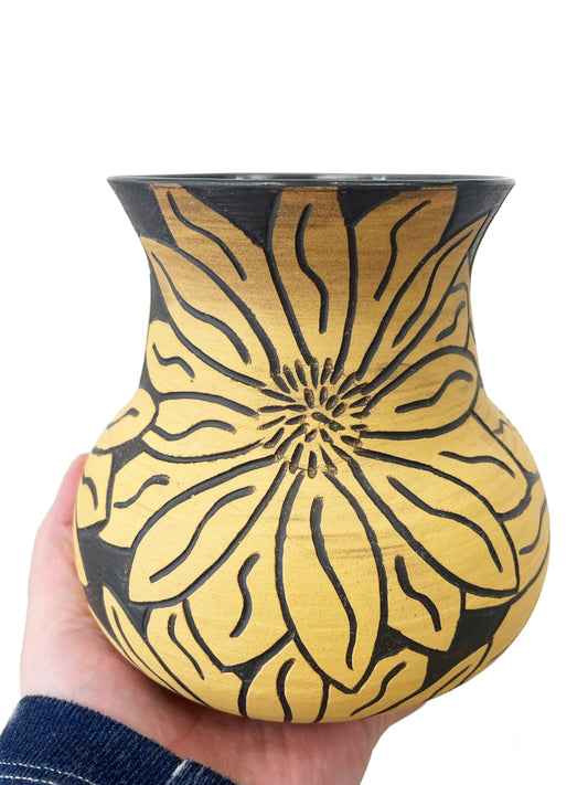Black and Yellow Sunflower Vase by Doug Johnson