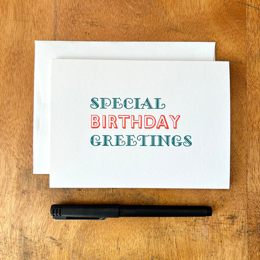 Special Birthday Greetings Letterpress card by Jacquie Sullivan