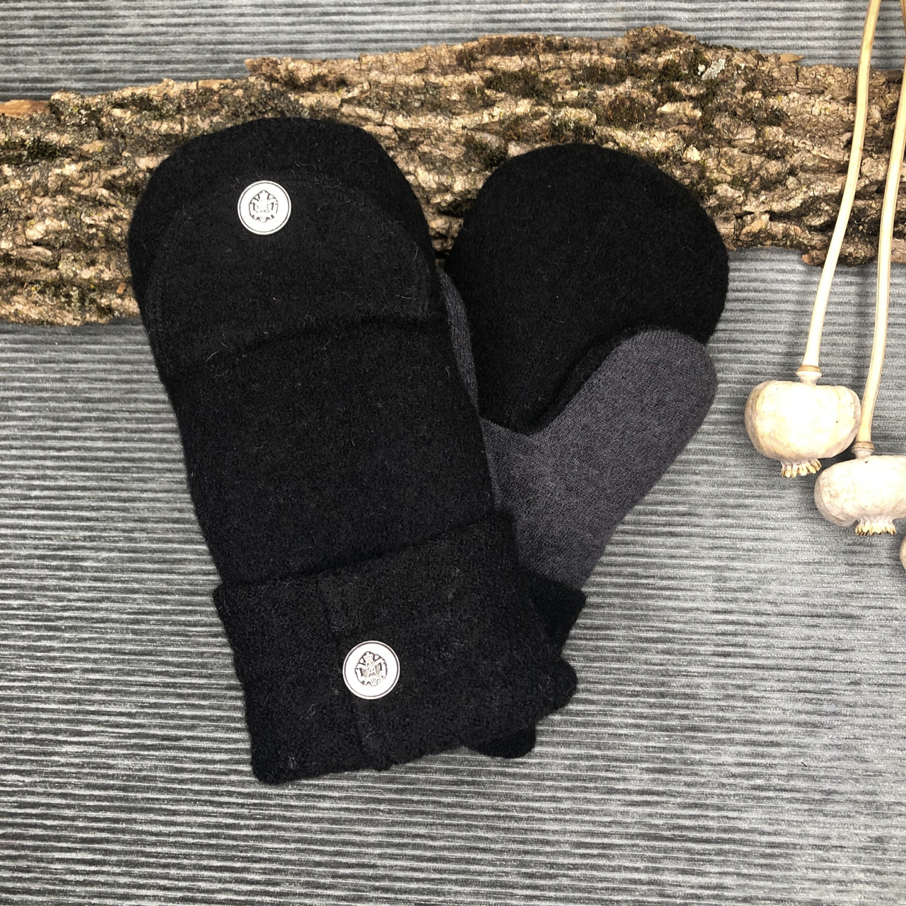 Black Faux Pocket Pure Wool Mitts by Cozy Mitts By Lorraine