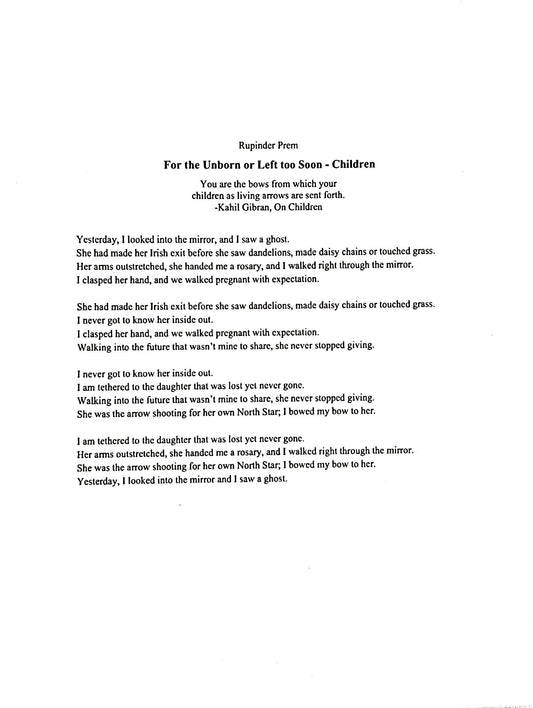 For the Unborn or Left to Soon - Children by Rupinder Prem