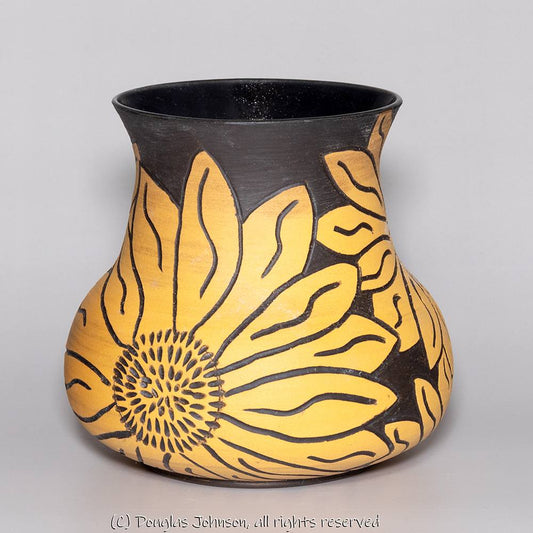 Black and Yellow Sunflower Vase by Doug Johnson