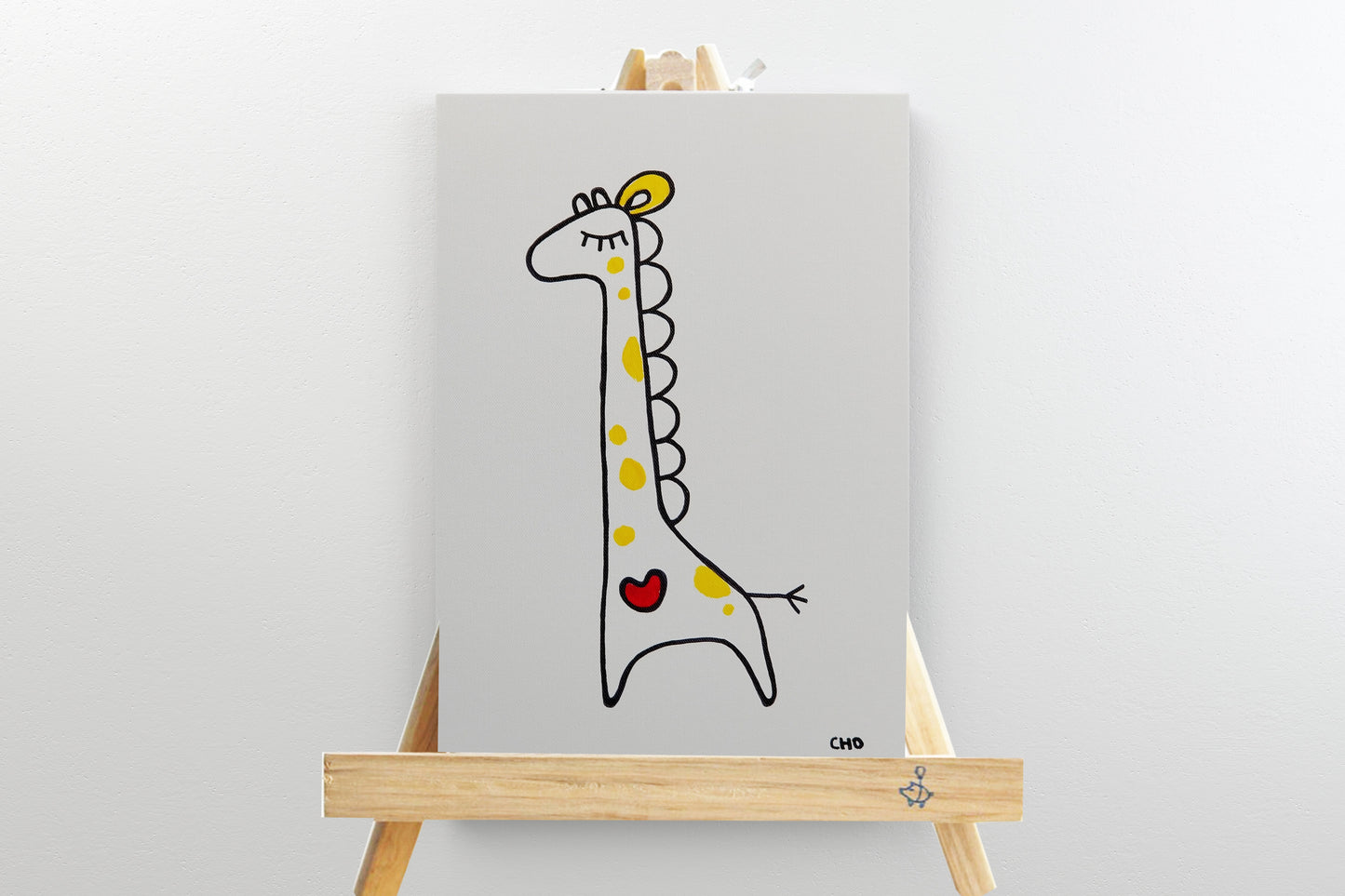 Mini girafe cœur avec chevalet par Wendy Cho, Once Upon a Design