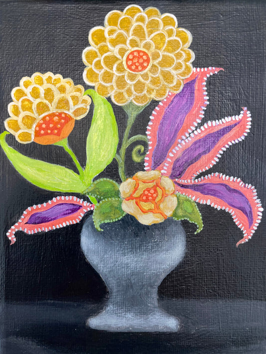 Flores en jarrón gris de Gail Zealley-Brennan